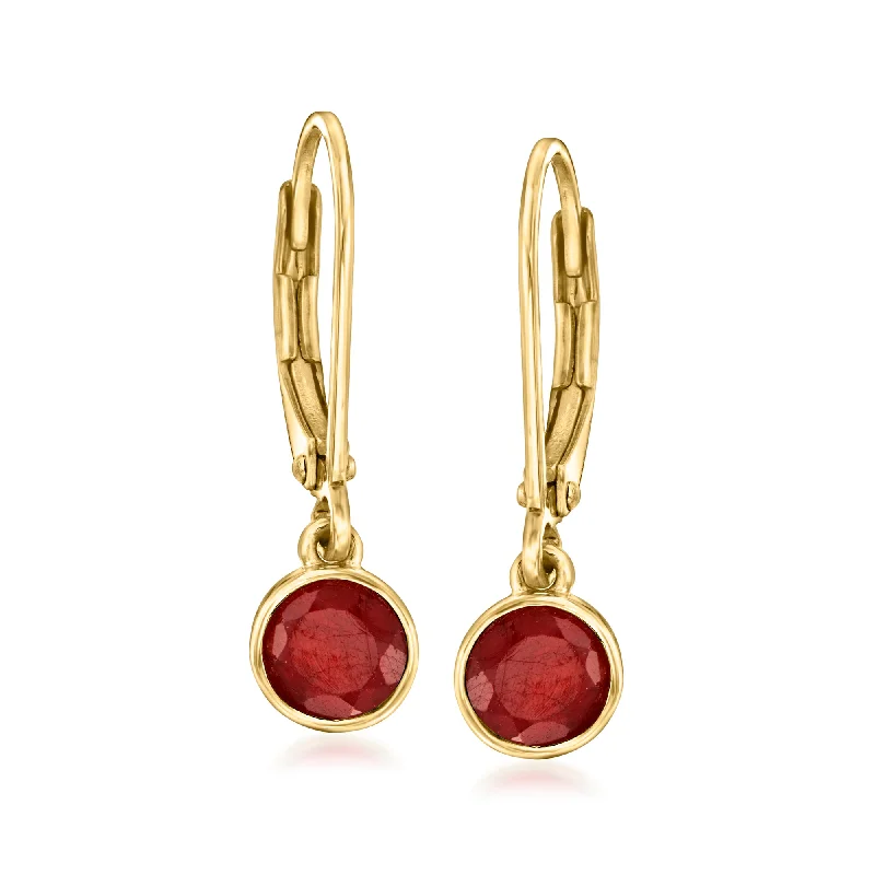 Rhinestone Drop Earrings for Sparkle -Ross-Simons Bezel-Set Ruby Drop Earrings in 18kt Gold Over Sterling