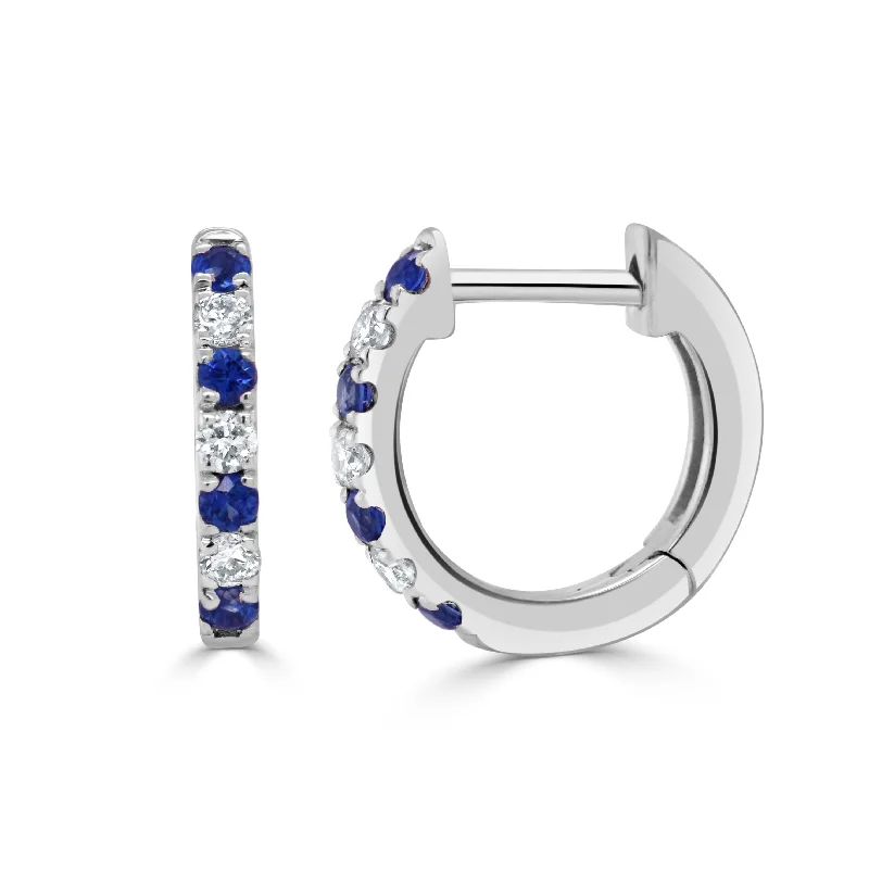 Celtic Drop Earrings with Knotwork -Joelle Collection Sapphire & Diamond Huggie Earrings 14K Gold 11mm