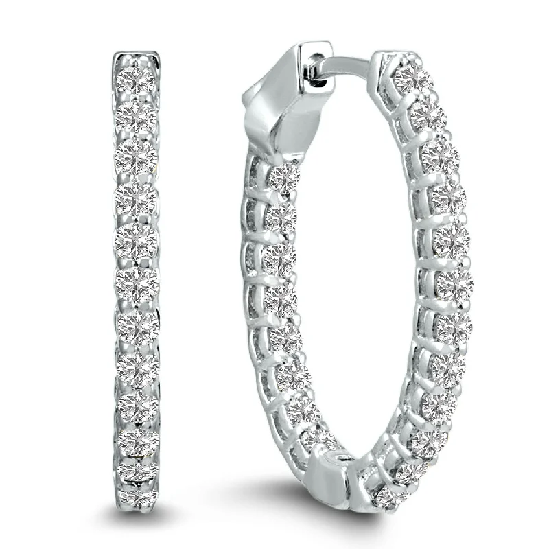 Drop Earrings for Travel Look -1 Carat Tw Oval Lab Grown Diamond Hoop Earrings In 14K White Gold