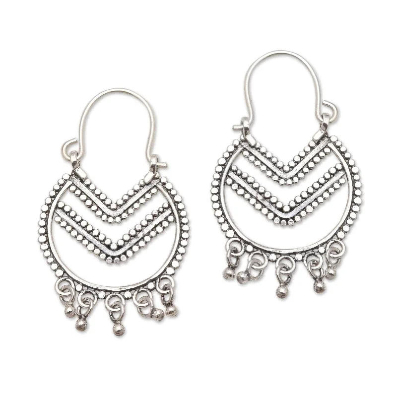 Maximalist Drop Earrings for Bling -NOVICA Celuk Chevron, Sterling silver hoop earrings - 1.4*0.9