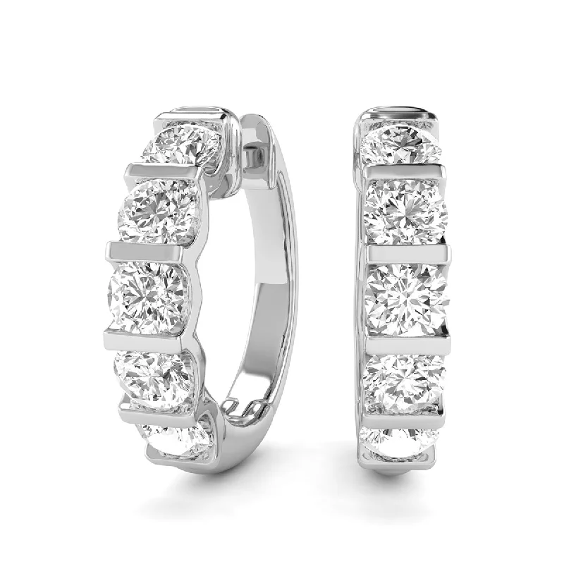 Drop Earrings for Wedding Ceremony -1/2 Carat Tw Natural Channel Set Diamond Hoop Earrings In 14K White Gold