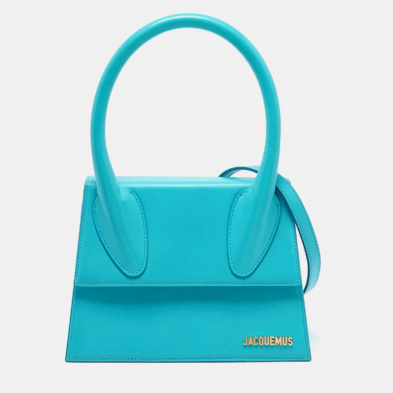 Handle bags with retro logos for charm -Jacquemus Light Blue Leather Grand Le Chiquito Top Handle Bag