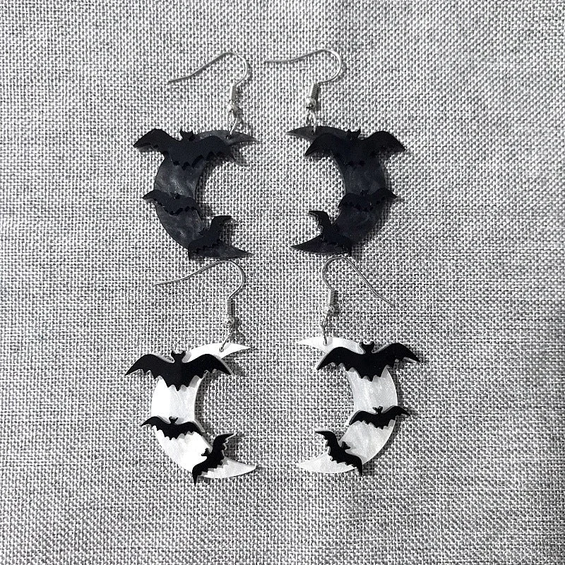 Retro Drop Earrings for Nostalgia -Wholesale Halloween Funny Acrylic Bat Moon Stainless Steel Earrings