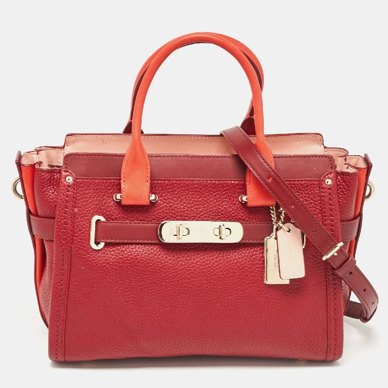 Reversible handle bags offering dual design styles -Coach Burgundy/red Leather Swagger 27 Tote