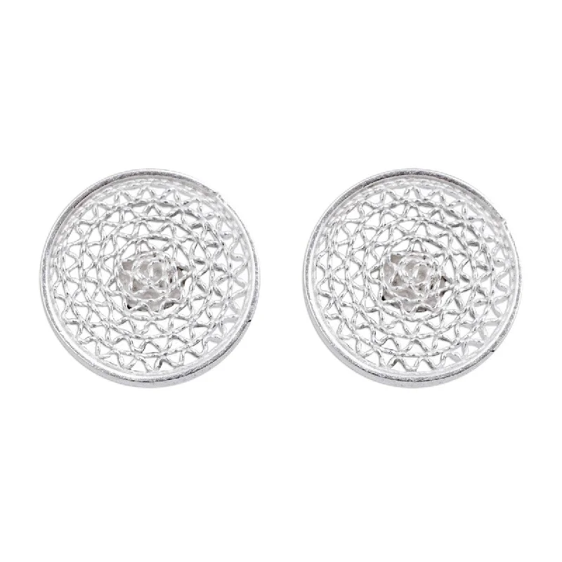 Pearl Drop Earrings for Elegance -Handmade Sterling Silver 'Hypnotic Mirrors' Earrings (Peru) - 0.4D