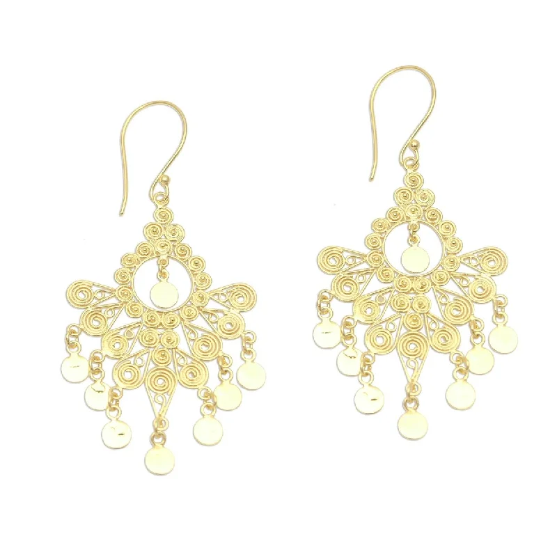 Drop Earrings with Matte Finish -NOVICA Peacock Plumes, Gold plated sterling silver earrings - 2.4*1.1