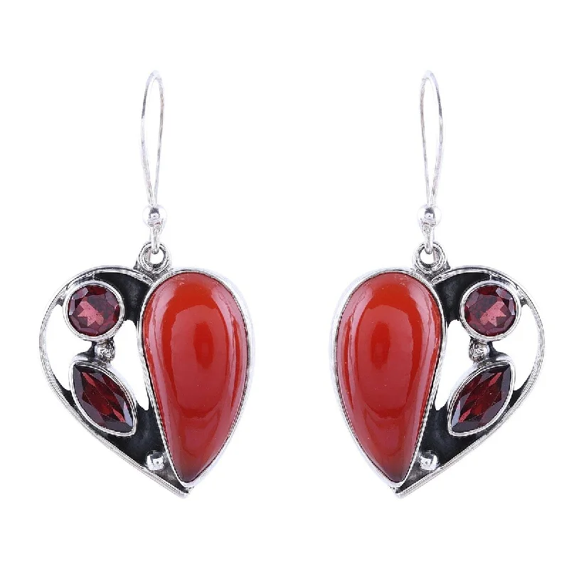 Drop Earrings for Party Look -NOVICA Red Hearts, Carnelian and garnet dangle earrings - 1.5*0.8