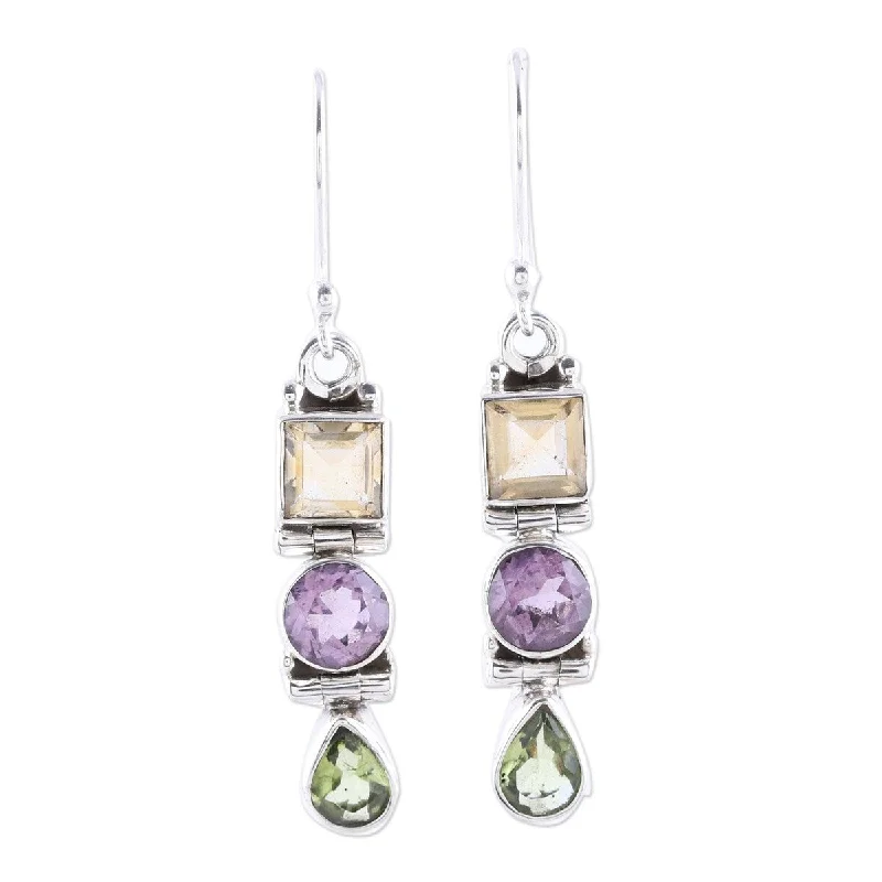 Drop Earrings with Star Motifs -NOVICA Graceful Trio in Yellow, Multi-gemstone dangle earrings - 1.8*0.3