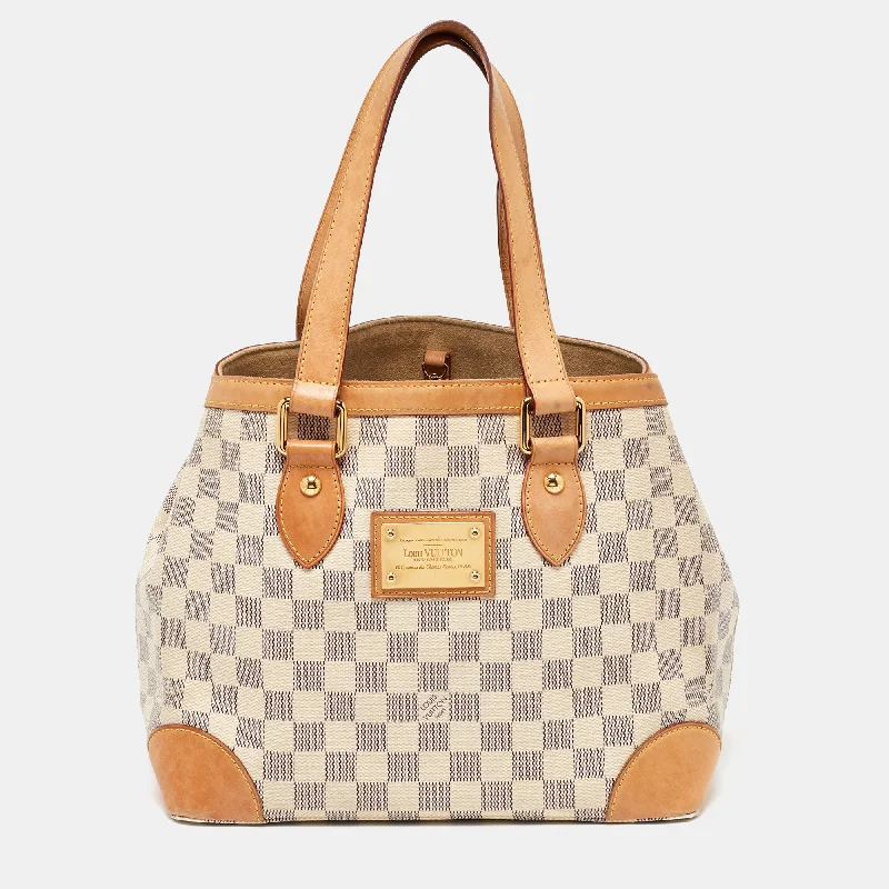 Handle bags with sturdy bases for stability -Louis Vuitton Damier Azur Canvas Hampstead Pm Bag