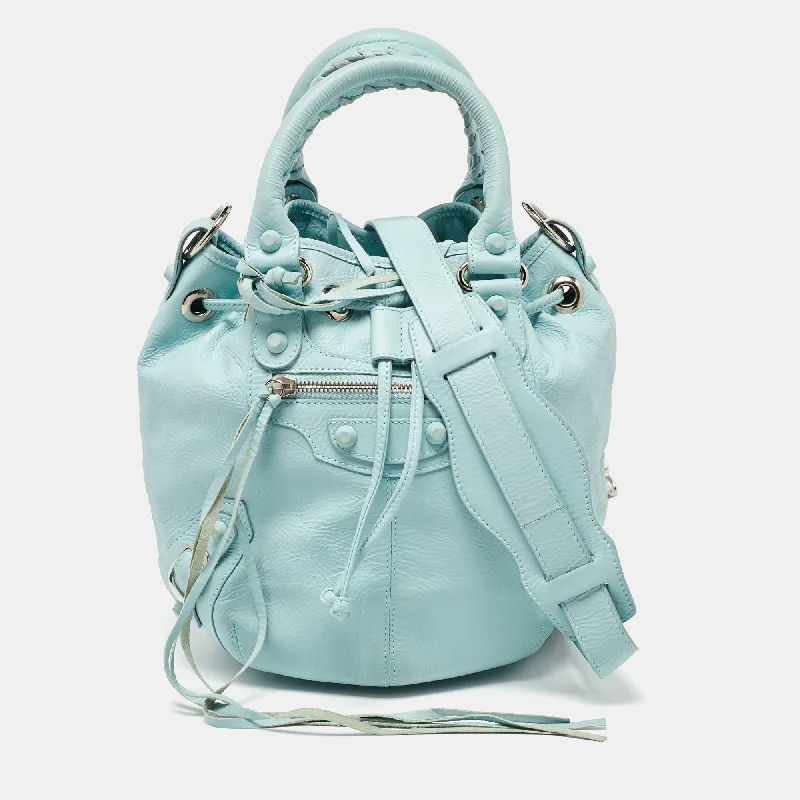 Cotton handle bags for lightweight casual wear -Balenciaga Light Blue Leather Pompon Gsh Hobo