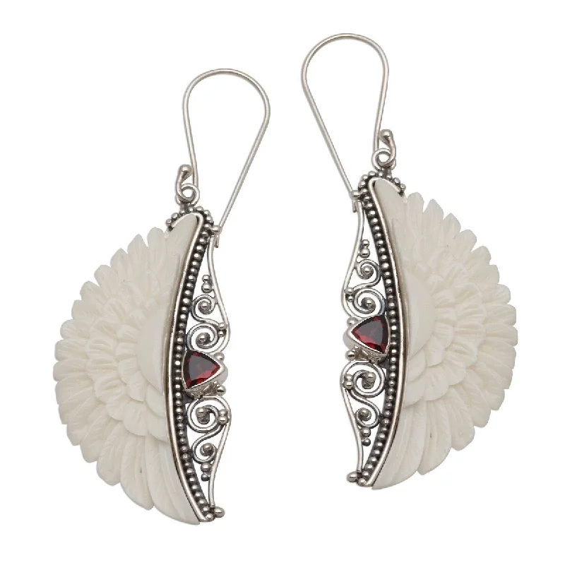 Drop Earrings with Enamel Coating -NOVICA Gate of Olympus, Garnet and bone dangle earrings - 2.6*0.8