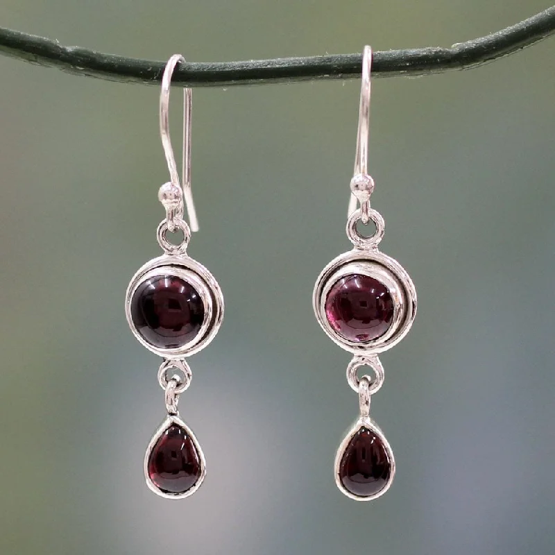 Drop Earrings for School Uniform -Sterling Silver 'Crimson Glow' Garnet Earrings