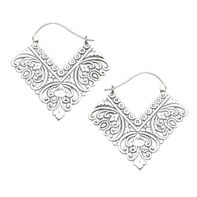 Large Drop Earrings for Statement -Novica Handmade Rhapsody In V Sterling Silver Hoop Earrings