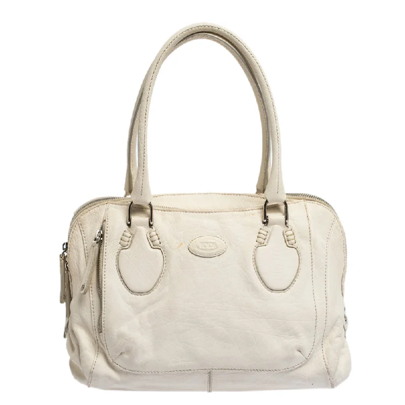 Handle bags with elegant gold-tone hardware -Tod's White Leather Double Zip Satchel