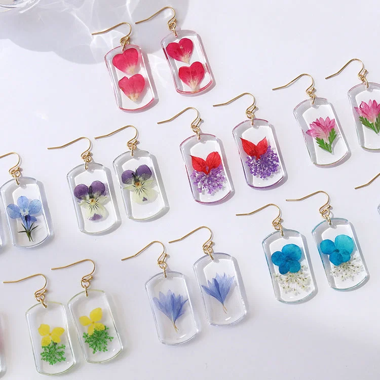 Drop Earrings for School Uniform -Wholesale Summer New Pastoral Style Eternal Flower Rose Square Color Earrings