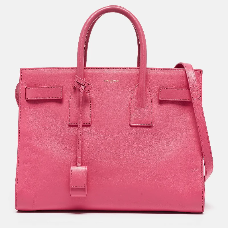 Handle bags with spacious interiors for storage -Saint Laurent Pink Leather Small Classic Sac De Jour Tote