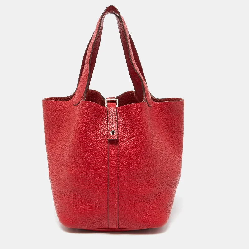 Handle bags with padded straps for comfort -Hermes Rouge Garance Taurillon Clemence Leather Picotin Lock 22 Bag