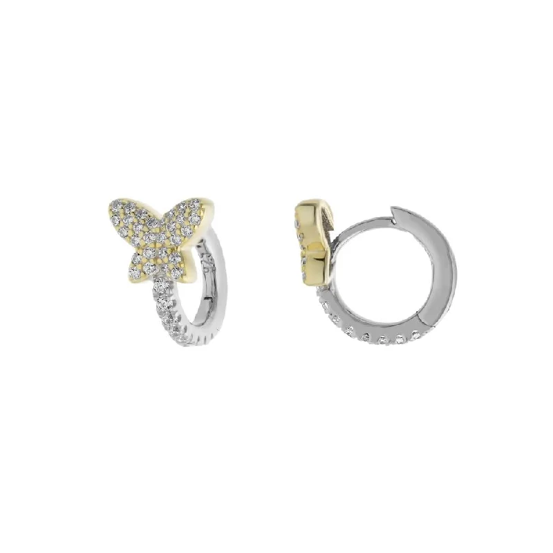 Large Drop Earrings for Statement -Pave Butterfly Huggies