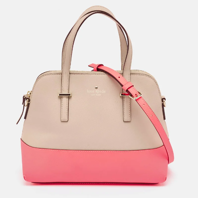 Handle bags with perforated details for style -Kate Spade Beige/neon Pink Leather Cedar Street Maise Satchel