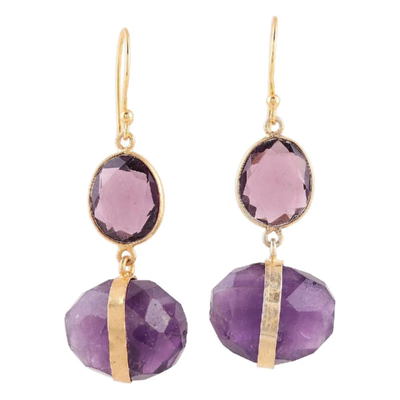 Drop Earrings for Wellness Routine -NOVICA Joyful Royalty, Gold plated amethyst dangle earrings - 2*0.7