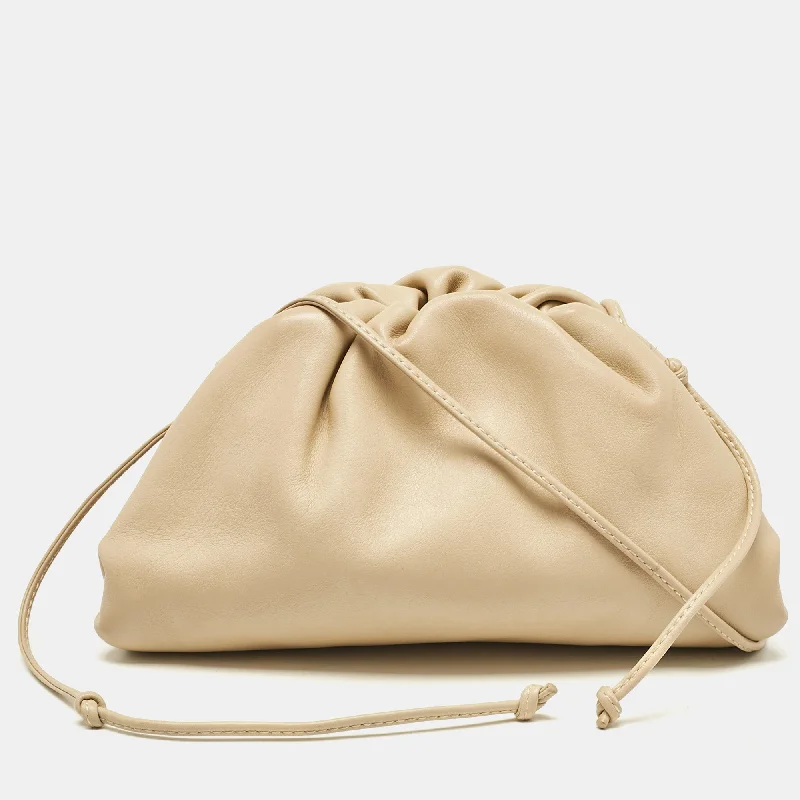 Handle bags with artistic prints for creativity -Bottega Veneta Cream Leather Mini The Pouch Bag