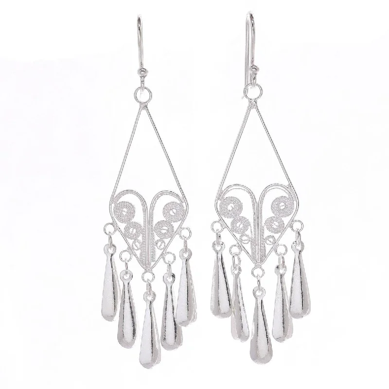 Drop Earrings for Travel Look -NOVICA Diamond Fountains, Sterling silver filigree dangle earrings - 2.6*0.1