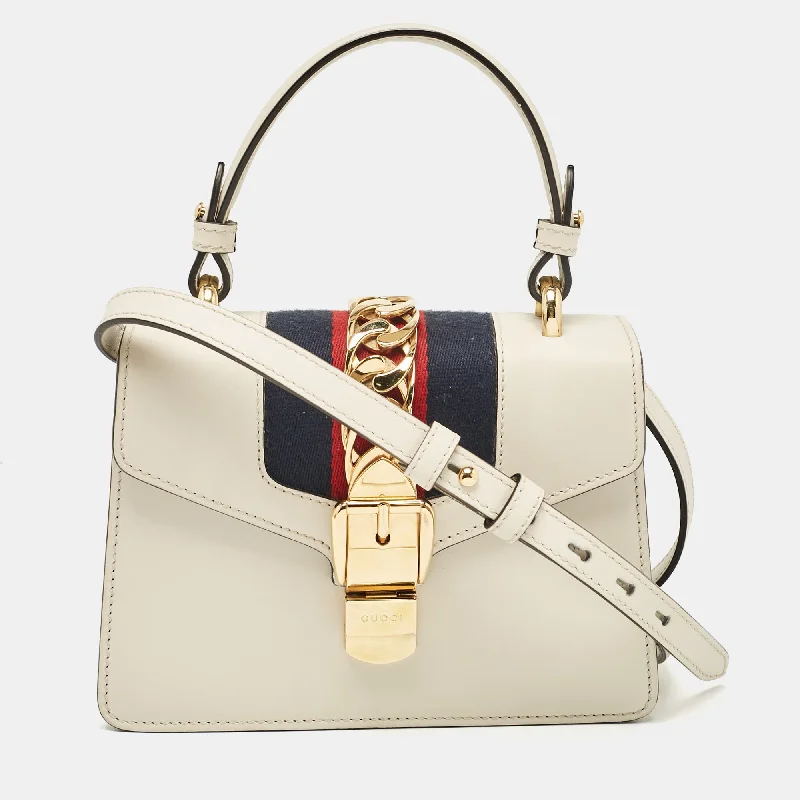 Handle bags with vegan suede for softness -Gucci Off White Leather Mini Sylvie Top Handle Bag