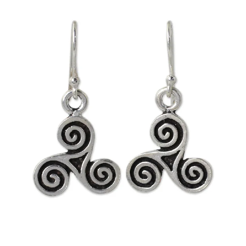 Drop Earrings for Mother's Day -Handmade Sterling Silver 'Celtic Tri Spiral' Earrings (Thailand)