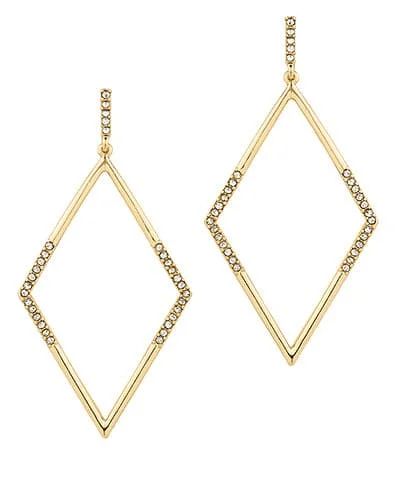 Drop Earrings with Leaf Motifs -Tempest Paved Bar Rhombus Dangle Earrings