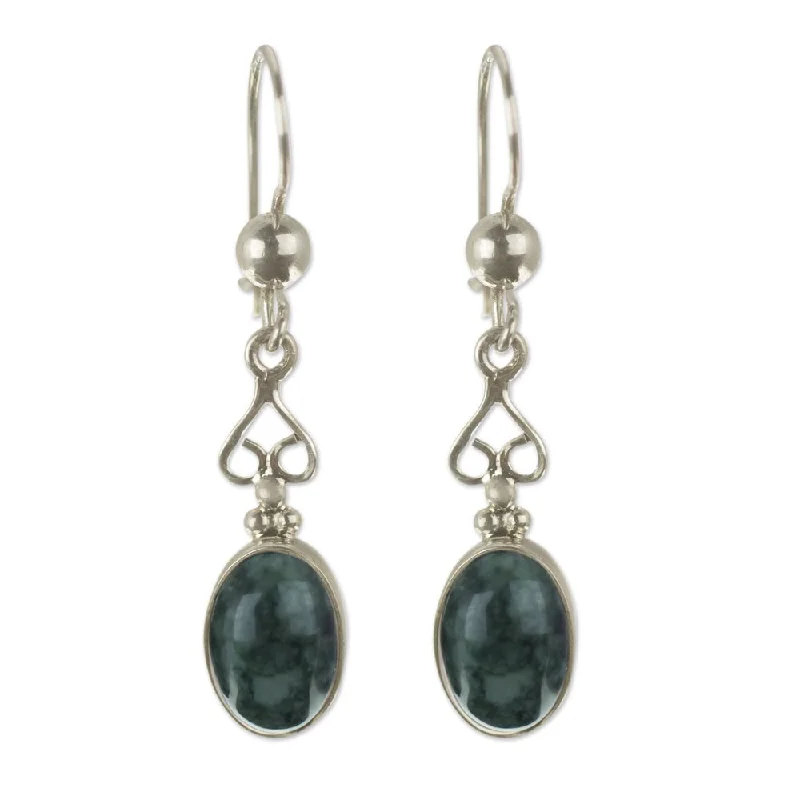 Maximalist Drop Earrings for Bling -Handmade Sterling Silver 'Love Poem' Jade Earrings (Guatemala)