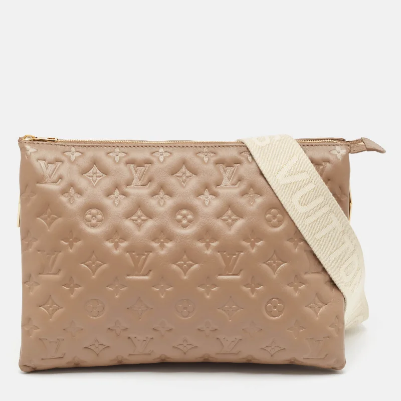 Handle bags with animal prints for flair -Louis Vuitton Taupe Monogram Puffy Leather Coussin Mm Bag