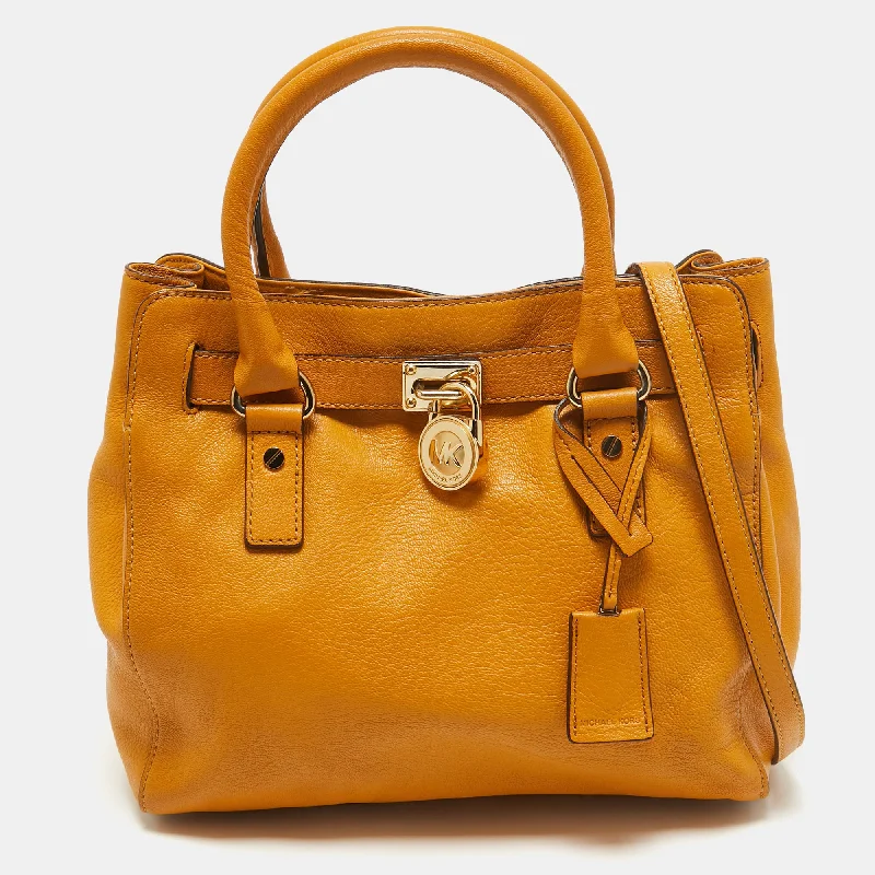 Handle bags with rugged canvas for outdoors -Michael Kors Mustard Leather Hamilton North South Tote