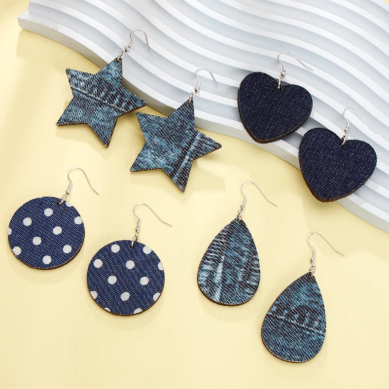 Drop Earrings for Beach Outfit -Wholesale Exaggerated Fashionable Atmosphere High-grade Denim Tassel Chain Bohemian Style Denim Earrings