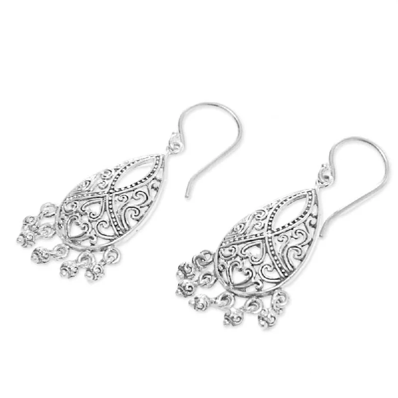 Clip On Drop Earrings for Non Pierced -Sterling Silver 'Hidden Hearts' Earrings - 2L*0.8W