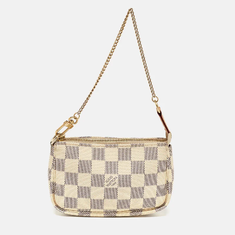 Handle bags with vegan suede for softness -Louis Vuitton Damier Azur Canvas Mini Pochette Accessoires