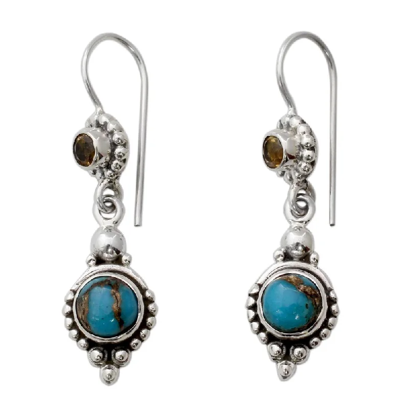 Gemstone Drop Earrings for Color -NOVICA Sterling Silver 'Sweet Reverie' Citrine Turquoise Earrings - 1.6*0.4