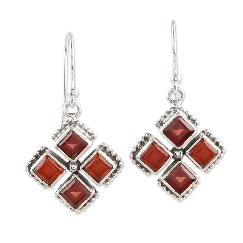 Small Drop Earrings for Delicate -NOVICA Quadrangle, Garnet and carnelian dangle earrings - 1.4*0.8