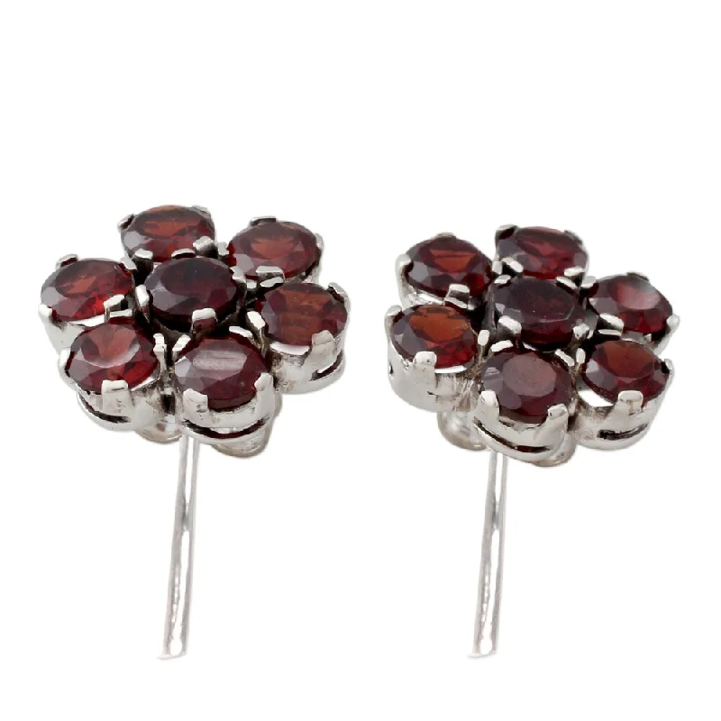 Animal Print Drop Earrings for Fun -NOVICA Garnet Button Earrings, 'Romantic Blossom' (India) - 0.7*0.7