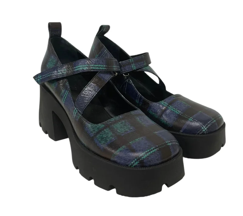 Comfortable sandals for women with cushioned soles and adjustable straps-Heaven By Marc Jacobs/Heels/EU 40/Plaid/Cotton/NVY/Chunky Heel/plaid wedge nodalet