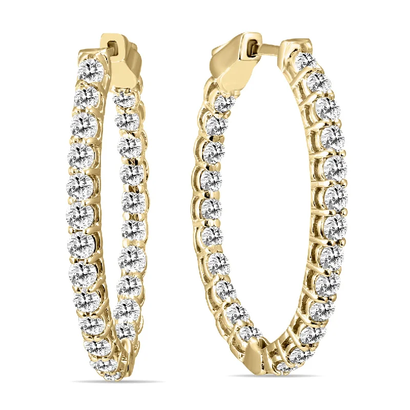 Drop Earrings with Floral Motifs -3 Carat Tw Oval Diamond Hoop Earrings With Push Button Locks In 14K Yellow Gold