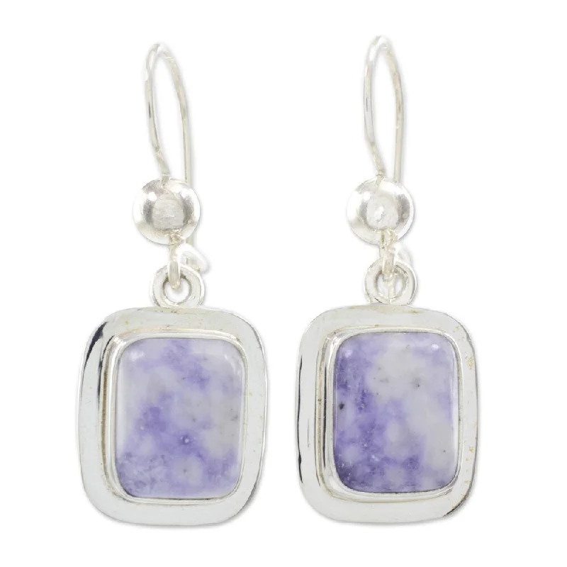 Drop Earrings for Anniversary -Handmade Sterling Silver 'Maya Lilac' Jade Earrings (Guatemala) - Baby Blue