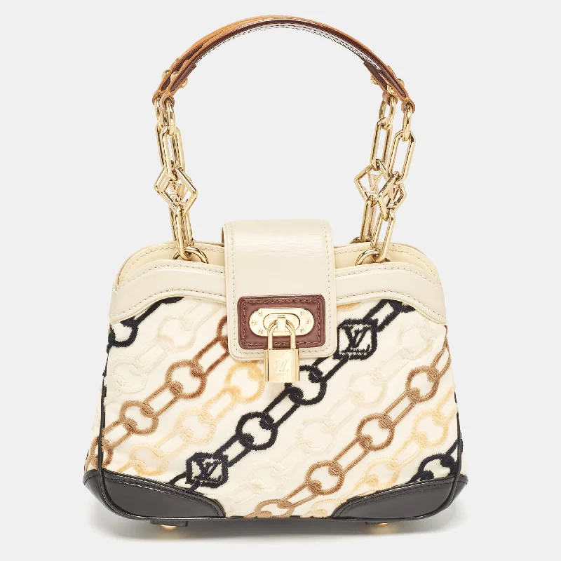 Handle bags with fun slogans for personality -Louis Vuitton Black/beige Velvet Chains Dolly Bag