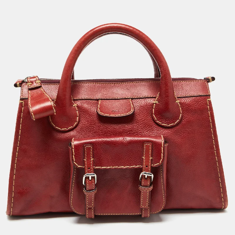 Handle bags with compact designs for portability -Chloe Red Leather Front Pocket Edith Satchel