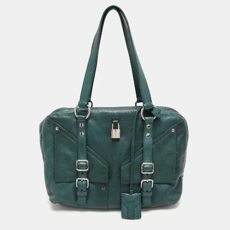 Handle bags with tropical leaves for summer -Yves Saint Laurent Green Leather Lover Satchel