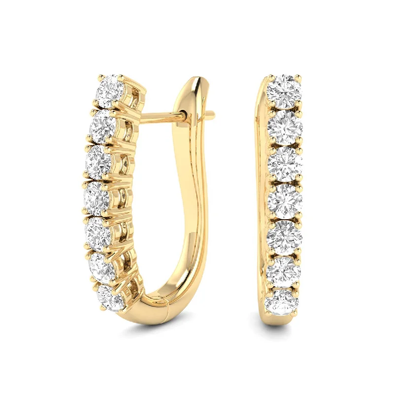 Triangular Drop Earrings for Edge -Almost 3/4 Carat Tw Omega Back Diamond Hoop Earrings In 14K Yellow Gold