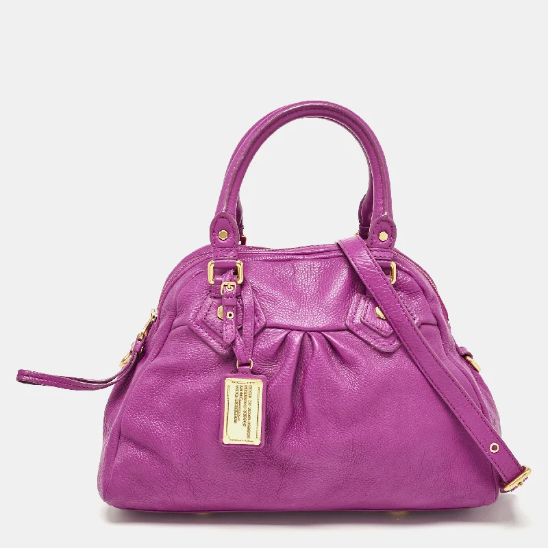 Handle bags with bold stripes for trendiness -Marc By Marc Jacobs Purple Leather Classic Q Groovee Satchel