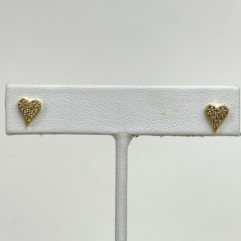 Long Drop Earrings for Dramatic -Mini Elongated Pave Heart Earrings