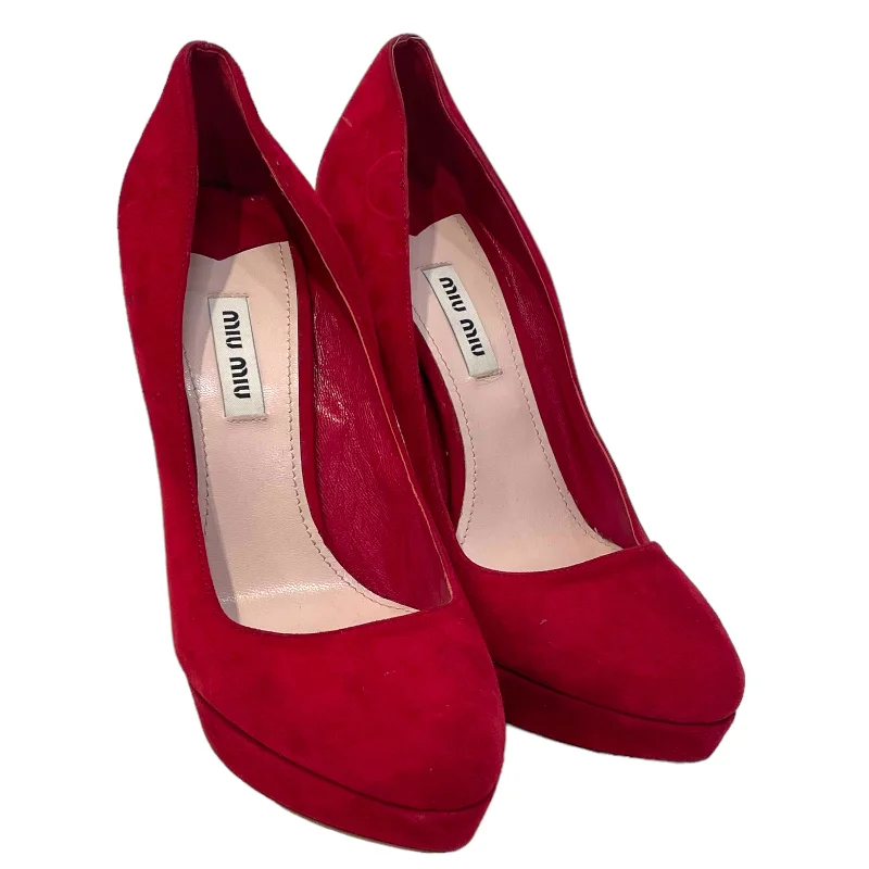 Casual sandals for women with flat soles and comfortable fit for everyday wear-MIU MIU/Heels/EU 38.5/Suede/RED/