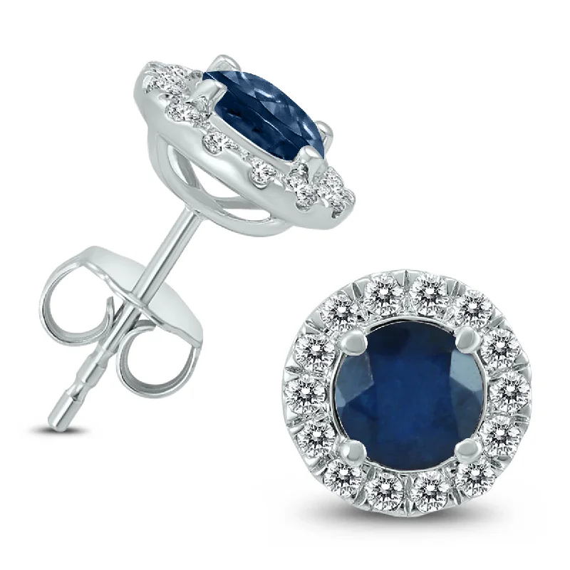 Short Drop Earrings for Subtle -Genuine 1 3/4 Carat Tw Natural Sapphire And Real Diamond Halo Earrings In 14K White Gold