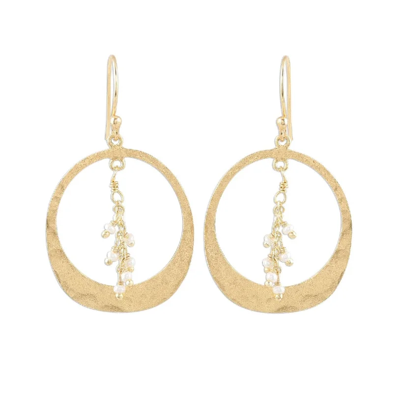 Drop Earrings for Casual Outfit -NOVICA Moon Rain, Gold plated cultured pearl dangle earrings - 1.7*1